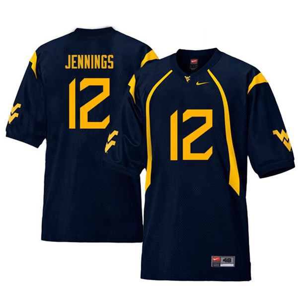 Men #12 Gary Jennings West Virginia Mountaineers Retro College Football Jerseys Sale-Navy